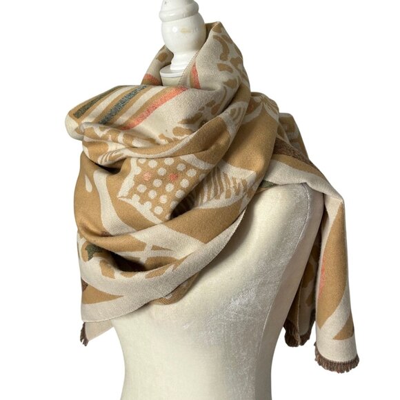 Leopard Print Rectangle Scarf Shawl Wrap Raw Hem Neutral Abstract OS Cozy Fall - Picture 2 of 7